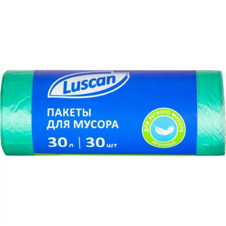 Мешки для мусора ПНД 30л 10мкм 30 шт/рул зеленые 50x60см Luscan Мешки для мусора ПНД 30л 10мкм 30 шт/рул зеленые 50x60см Luscan