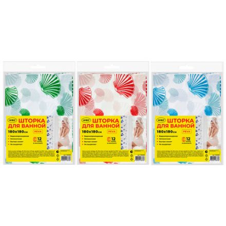 Шторка для ванной PEVA, 180х180 см, кольца в комплекте, 3 дизайна ассорти, МОРЕ, WBZ (ВБЗ), 700069 Шторка для ванной PEVA, 180х180 см, кольца в комплекте, 3 дизайна ассорти, МОРЕ, WBZ (ВБЗ), 700069
