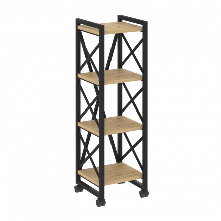 Loft Стеллаж на колесных опорах-4 полки VR.L-MST.K-4.4 Тиквуд светлый/Чёрный металл 400*400*1334