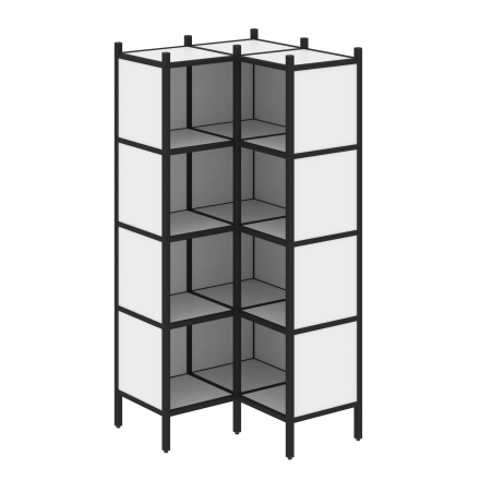 Loft Угловой внутренний стеллаж наборный VR.L-31 Белый бриллиант/Чёрный металл 862*862*1869