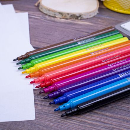 Фломастеры BRAUBERG "PREMIUM", 12 цветов, КЛАССИЧЕСКИЕ, вентилируемый колпачок, ПВХ-упаковка с европодвесом, 151934