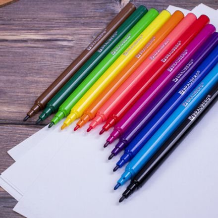 Фломастеры BRAUBERG "PREMIUM", 12 цветов, КЛАССИЧЕСКИЕ, вентилируемый колпачок, ПВХ-упаковка с европодвесом, 151934