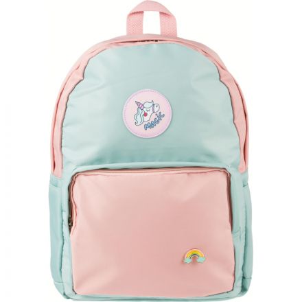 Рюкзак №1School голубой с розовым эмблема  Единорог