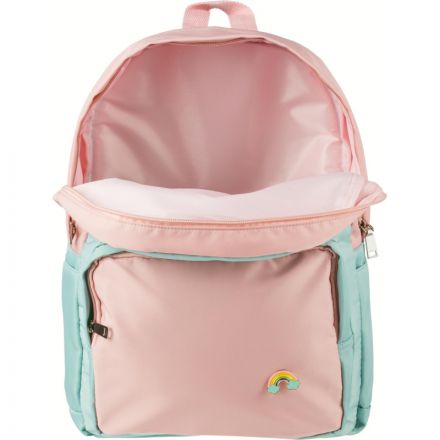 Рюкзак №1School голубой с розовым эмблема  Единорог