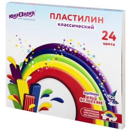 Пластилин классический ЮНЛАНДИЯ "ЮНЫЙ ВОЛШЕБНИК", 24 цвета, 480 г, СО СТЕКОМ, 106511 Пластилин классический ЮНЛАНДИЯ "ЮНЫЙ ВОЛШЕБНИК", 24 цвета, 480 г, СО СТЕКОМ, 106511