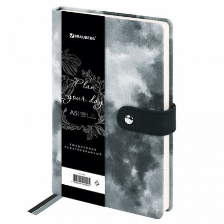 Ежедневник недатированный А5 138х213 мм BRAUBERG "Nebula", под кожу, застежка, 160 л., черный, 116235 Ежедневник недатированный А5 138х213 мм BRAUBERG "Nebula", под кожу, застежка, 160 л., черный, 116235