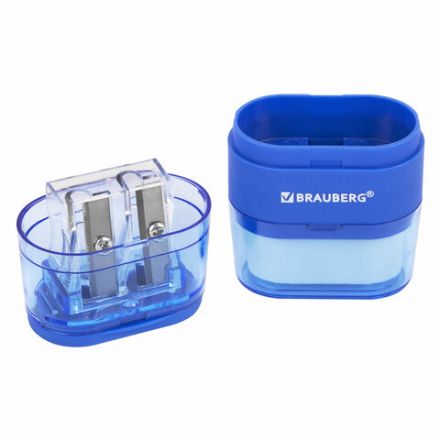 Точилка с ластиком 2 в 1 BRAUBERG "Double", 2 отверстия, яркие цвета корпуса ассорти, 271987