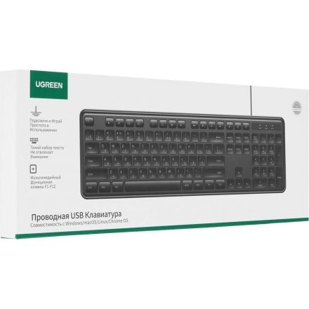Клавиатура UGREEN K331 (55657) проводная USB RU черный Клавиатура UGREEN K331 (55657) проводная USB RU черный