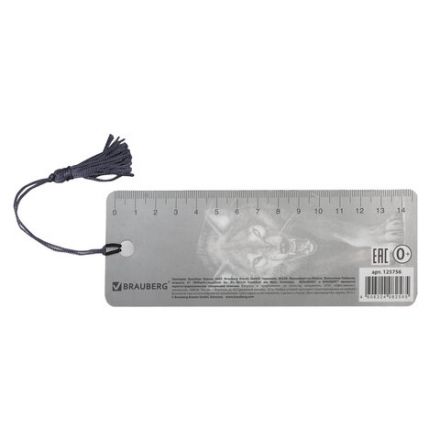 Закладка для книг с линейкой 3D-ОБЪЕМНАЯ BRAUBERG, "Волк", с декоративным шнурком, 125756