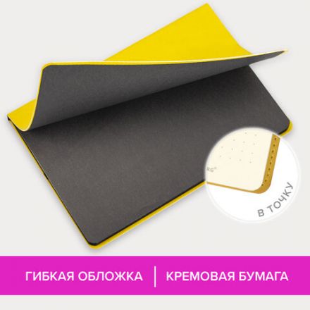 Блокнот А5 (148x218 мм), BRAUBERG "Metropolis Mix", под кожу, 80 л., в точку, желтый, 113316