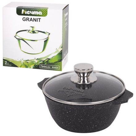 Кастрюля 2 л с жаропрочной крышкой 20 см, антипригарное покрытие, МЕЧТА "Гранит Black", 42802 Кастрюля 2 л с жаропрочной крышкой 20 см, антипригарное покрытие, МЕЧТА "Гранит Black", 42802