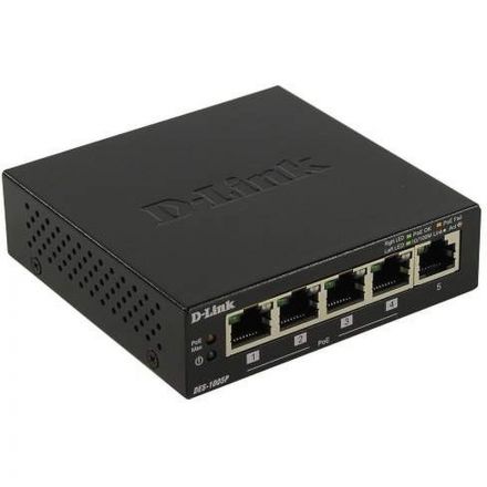 Коммутатор D-Link DES-1005P/B1A 10/100Base-TX функция энергосбер. 4xPoE