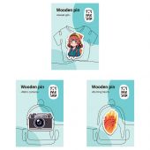 Набор деревянных значков MESHU "Burning heart", каширование, 3шт. Набор деревянных значков MESHU "Burning heart", каширование, 3шт.