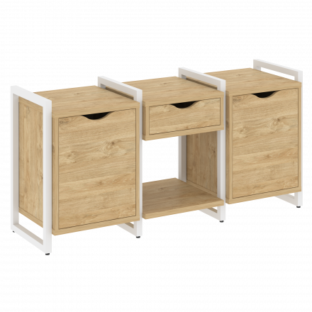 Loft Тумба на регулируемых опорах наборная. Вариант №7 VR.L-TN-7.O Тиквуд светлый/Белый металл 1440*460*719