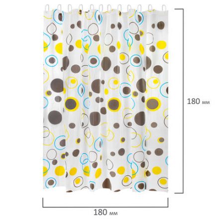 Шторка для ванной PEVA, 180х180 см, кольца в комплекте, 3 дизайна ассорти, КРУГИ, WBZ (ВБЗ), 700070