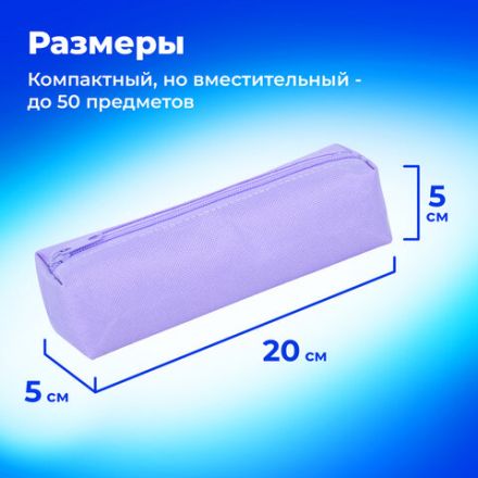 Пенал-тубус ПИФАГОР на молнии, ткань, пастельно-фиолетовый, 20х5 см, 272259 Пенал-тубус ПИФАГОР на молнии, ткань, пастельно-фиолетовый, 20х5 см, 272259