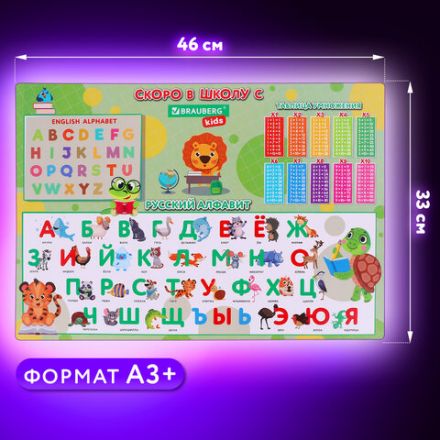 Настольное покрытие BRAUBERG KIDS, А3+, пластик, 46x33 см, "Back to school", 272367