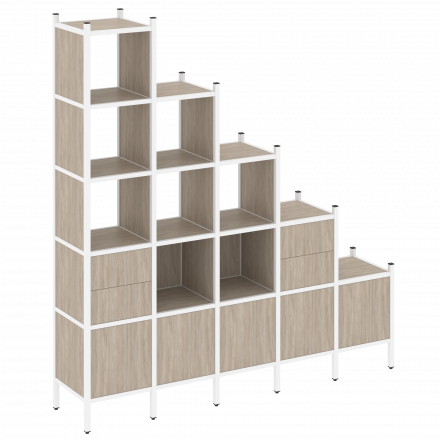 Loft Прямой стеллаж наборный VR.L-23 Дуб аттик/Белый металл 2110*446*2280