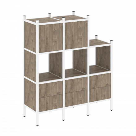 Loft Прямой стеллаж наборный VR.L-15 Тиквуд тёмный/Белый металл 1278*446*1458