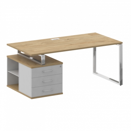 Shift Стол руководителя с опорной тумбой, левый SK.SRT-180 (L) Тиквуд светлый/Белый бриллиант 1800*904*753