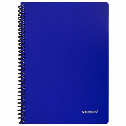 Тетрадь обложка пластик, А5, 80 л., спираль пластик, клетка, BRAUBERG "Metropolis", синий, 404744