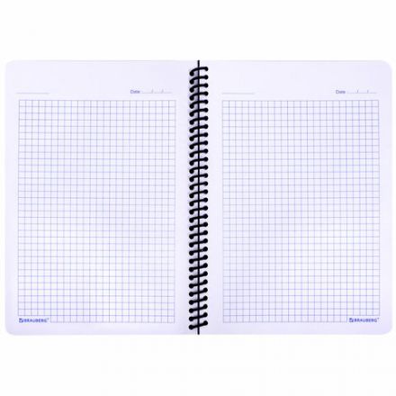 Тетрадь обложка пластик, А5, 80 л., спираль пластик, клетка, BRAUBERG "Metropolis", синий, 404744