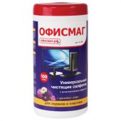 Салфетки для экранов всех типов и пластика ОФИСМАГ с ароматом "АСТРА", туба 100 шт., влажные, 511691