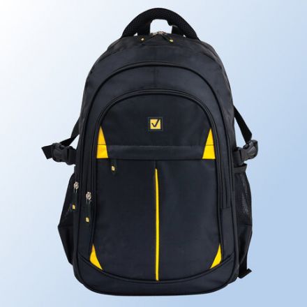 Рюкзак BRAUBERG TITANIUM универсальный, 3 отделения, черный, желтые вставки, 45х28х18 см, 224385