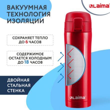 Термокружка 470 мл из нержавеющей стали SUS304, взрывной тёмно-красный металлик, LAIMA, 608822 Термокружка 470 мл из нержавеющей стали SUS304, взрывной тёмно-красный металлик, LAIMA, 608822