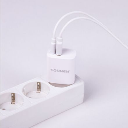 Зарядное устройство быстрое сетевое (220 В) SONNEN, USB QC 3.0 + Type-C PD 20 Вт, 3 А, белое, 455505