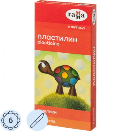 Пластилин классический Гамма Мультики 6 цветов 120 г со стеком