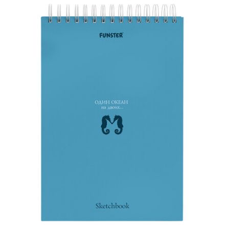 Скетчбук, белая бумага 100 г/м2, 140х201 мм, 60 л., гребень, жёсткая подложка, FUNSTER (ФАНСТЕР), АССОРТИ Ocean, 116902