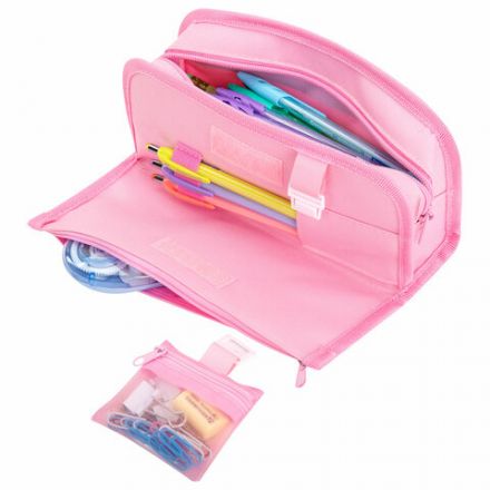 Пенал мягкий BRAUBERG KIDS, 3 отделения, кармашек на карабине, полиэстер, "Sweet friends", 22х10х7 см, 273558