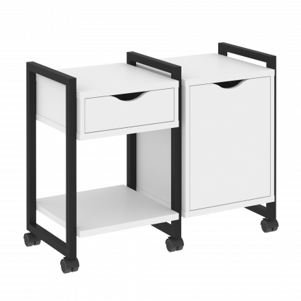 Loft Тумба на колесных опорах наборная. Вариант №3 VR.L-TN-3.K Белый бриллиант/Чёрный металл 970*460*767