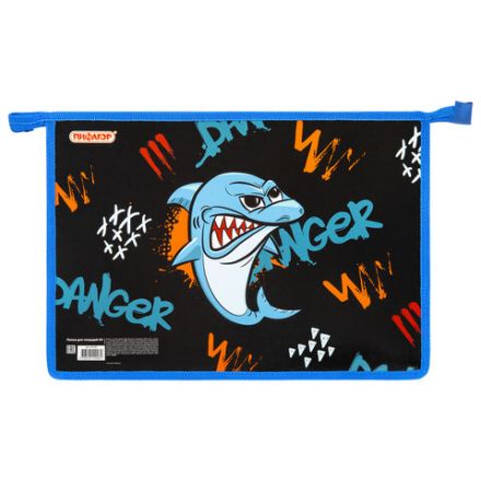 Папка для тетрадей ПИФАГОР А4, 1 отделение, картон/пластик, на молнии, "Angry shark", 272129 Папка для тетрадей ПИФАГОР А4, 1 отделение, картон/пластик, на молнии, "Angry shark", 272129