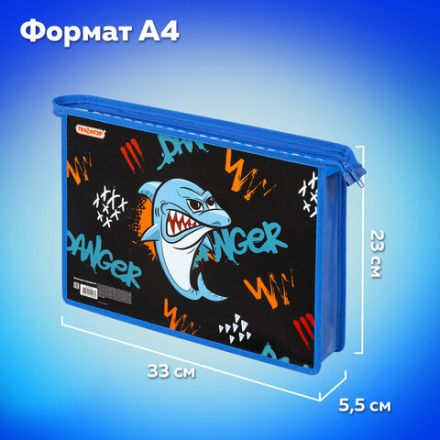 Папка для тетрадей ПИФАГОР А4, 1 отделение, картон/пластик, на молнии, "Angry shark", 272129 Папка для тетрадей ПИФАГОР А4, 1 отделение, картон/пластик, на молнии, "Angry shark", 272129