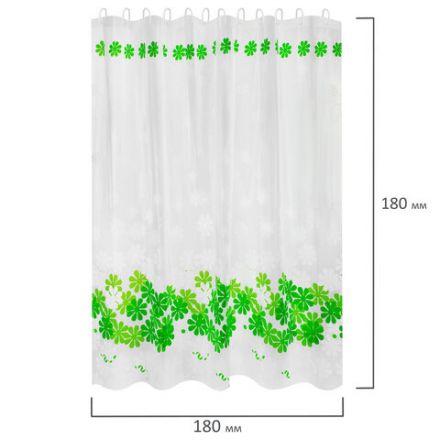 Шторка для ванной PEVA, 180х180 см, кольца в комплекте, 3 дизайна ассорти, ЦВЕТЫ, WBZ (ВБЗ), 700071