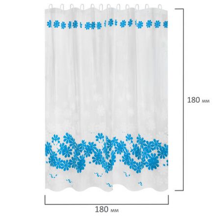 Шторка для ванной PEVA, 180х180 см, кольца в комплекте, 3 дизайна ассорти, ЦВЕТЫ, WBZ (ВБЗ), 700071