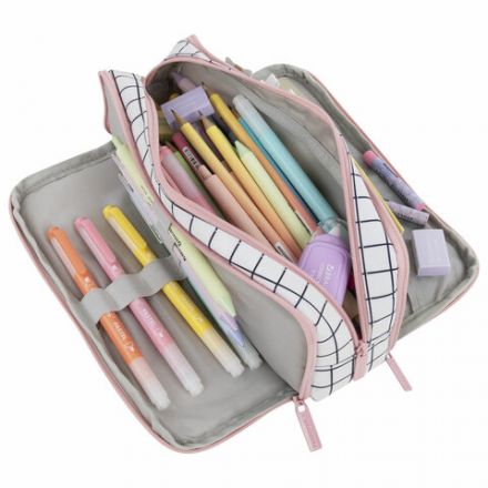 Пенал-органайзер BRAUBERG, 2 откидные планки, полиэстер, 23x9х7 см, "Checkered white", 272315