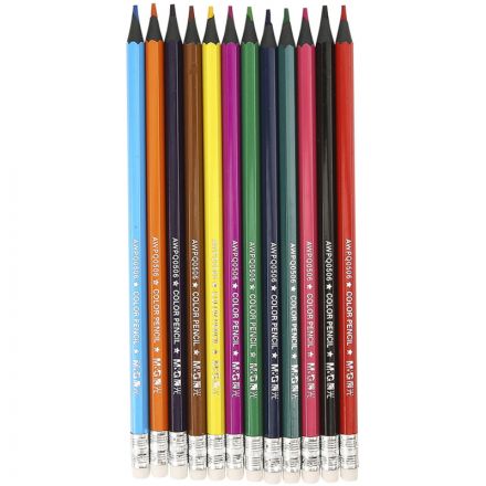 Карандаши цветные M&G, пластиковые, шестигран, стираемые, 18 цв/наб, в тубе