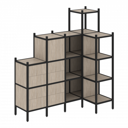 Loft Угловой внутренний стеллаж наборный VR.L-48 Дуб аттик/Чёрный металл 1694*862*1869