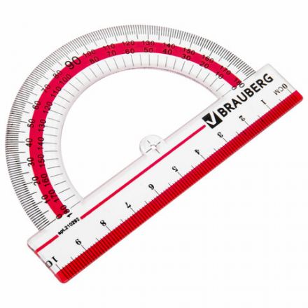 Транспортир 10 см, 180 градусов, пластиковый, BRAUBERG "Crystal", прозрачный, с выделенной шкалой, подвес, 210292 Транспортир 10 см, 180 градусов, пластиковый, BRAUBERG "Crystal", прозрачный, с выделенной шкалой, подвес, 210292