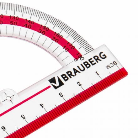 Транспортир 10 см, 180 градусов, пластиковый, BRAUBERG "Crystal", прозрачный, с выделенной шкалой, подвес, 210292 Транспортир 10 см, 180 градусов, пластиковый, BRAUBERG "Crystal", прозрачный, с выделенной шкалой, подвес, 210292