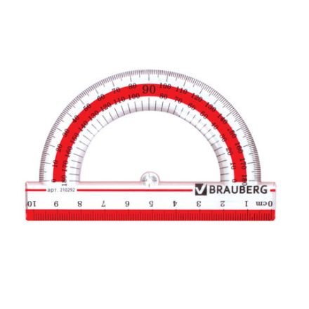 Транспортир 10 см, 180 градусов, пластиковый, BRAUBERG "Crystal", прозрачный, с выделенной шкалой, подвес, 210292 Транспортир 10 см, 180 градусов, пластиковый, BRAUBERG "Crystal", прозрачный, с выделенной шкалой, подвес, 210292