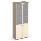 Estetica Шкаф высокий широкий (2 низ. фасада ЛДСП+2 сред. фасада стекло в раме ) ES.ST-1.2R Латте/Сатин/Сатин матовый 800*420*1977