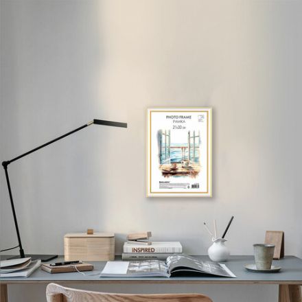 Рамка 21х30 см небьющаяся, багет 20 мм, пластик, BRAUBERG "HIT3", белая с двойной позолотой, 391381