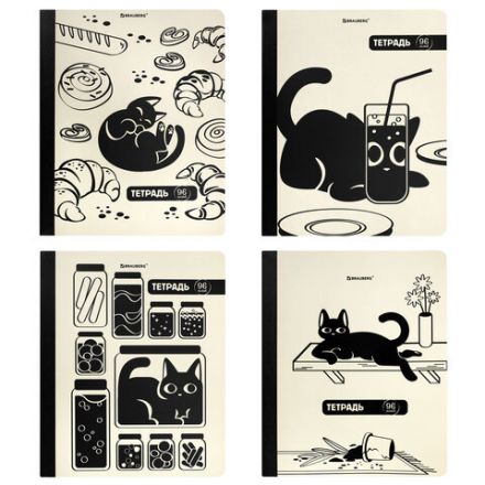 Тетрадь А5 96 л. BRAUBERG, на сшивке с корешком, клетка, обложка картон, "Кот-Непоседа", 405292