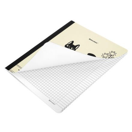 Тетрадь А5 96 л. BRAUBERG, на сшивке с корешком, клетка, обложка картон, "Кот-Непоседа", 405292