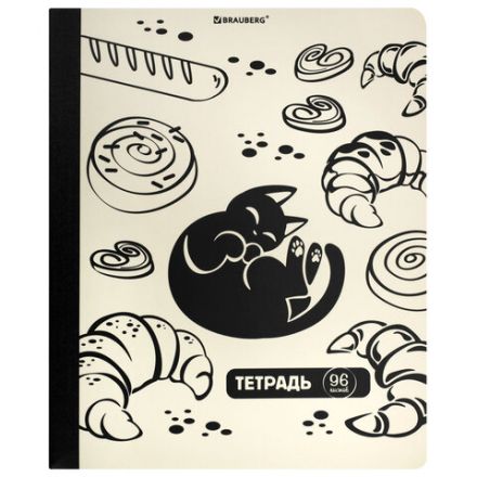 Тетрадь А5 96 л. BRAUBERG, на сшивке с корешком, клетка, обложка картон, "Кот-Непоседа", 405292