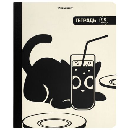 Тетрадь А5 96 л. BRAUBERG, на сшивке с корешком, клетка, обложка картон, "Кот-Непоседа", 405292